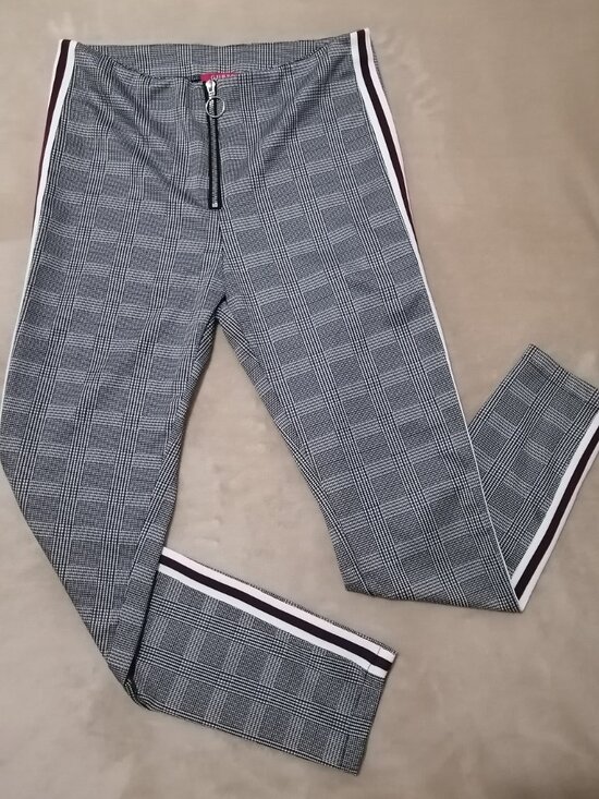Guess Pants - Guess Glen Plaid Trousers with Burgundy/White Stripe